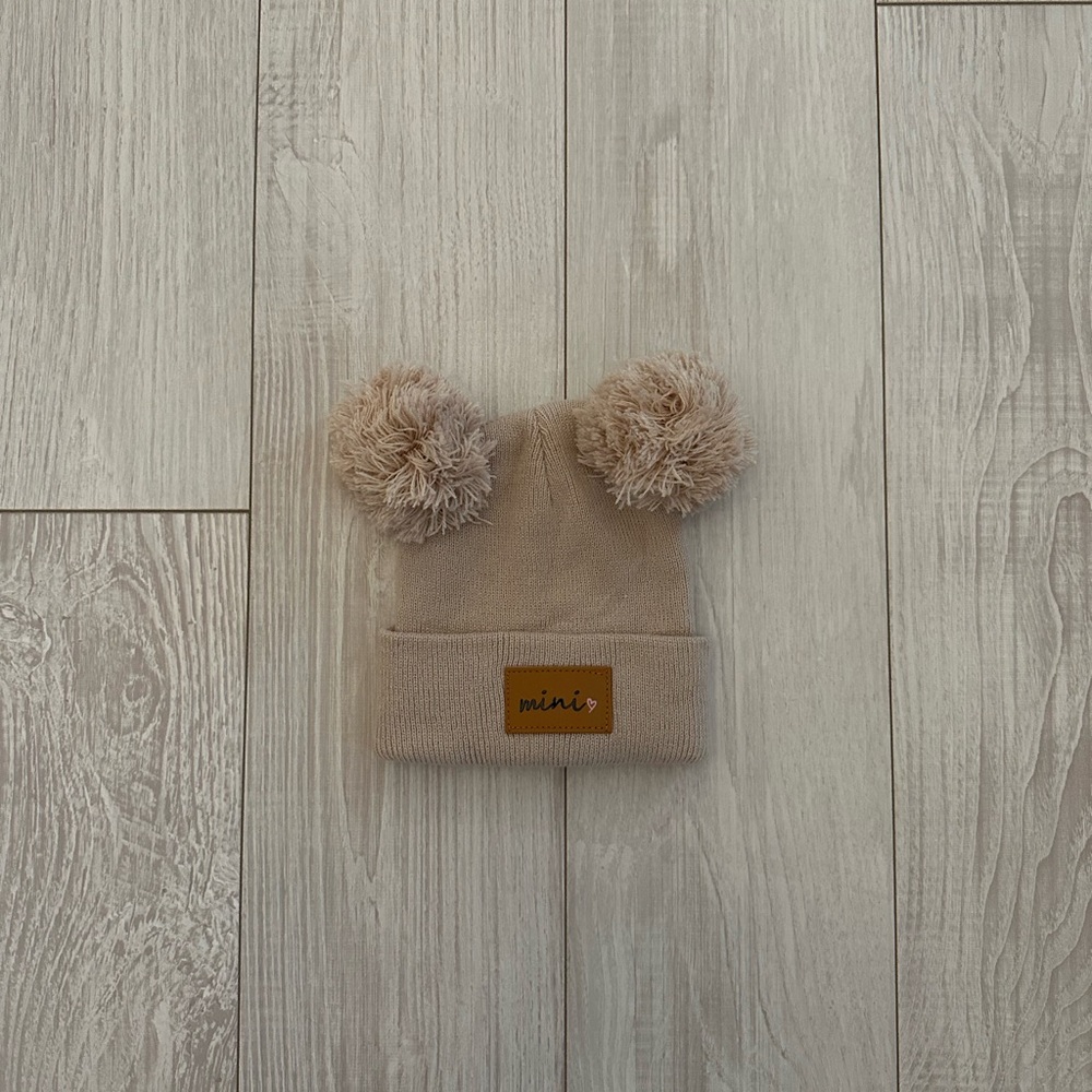 Beige Pom-Pom Kids Beanie